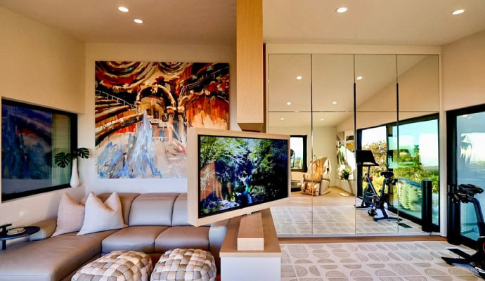 A modern living room with a TV