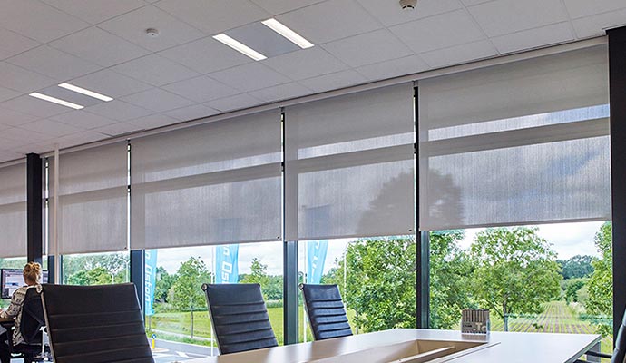 Automated window blinds in corporate office