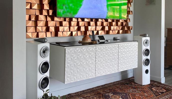 Installed multi media music system in a living room