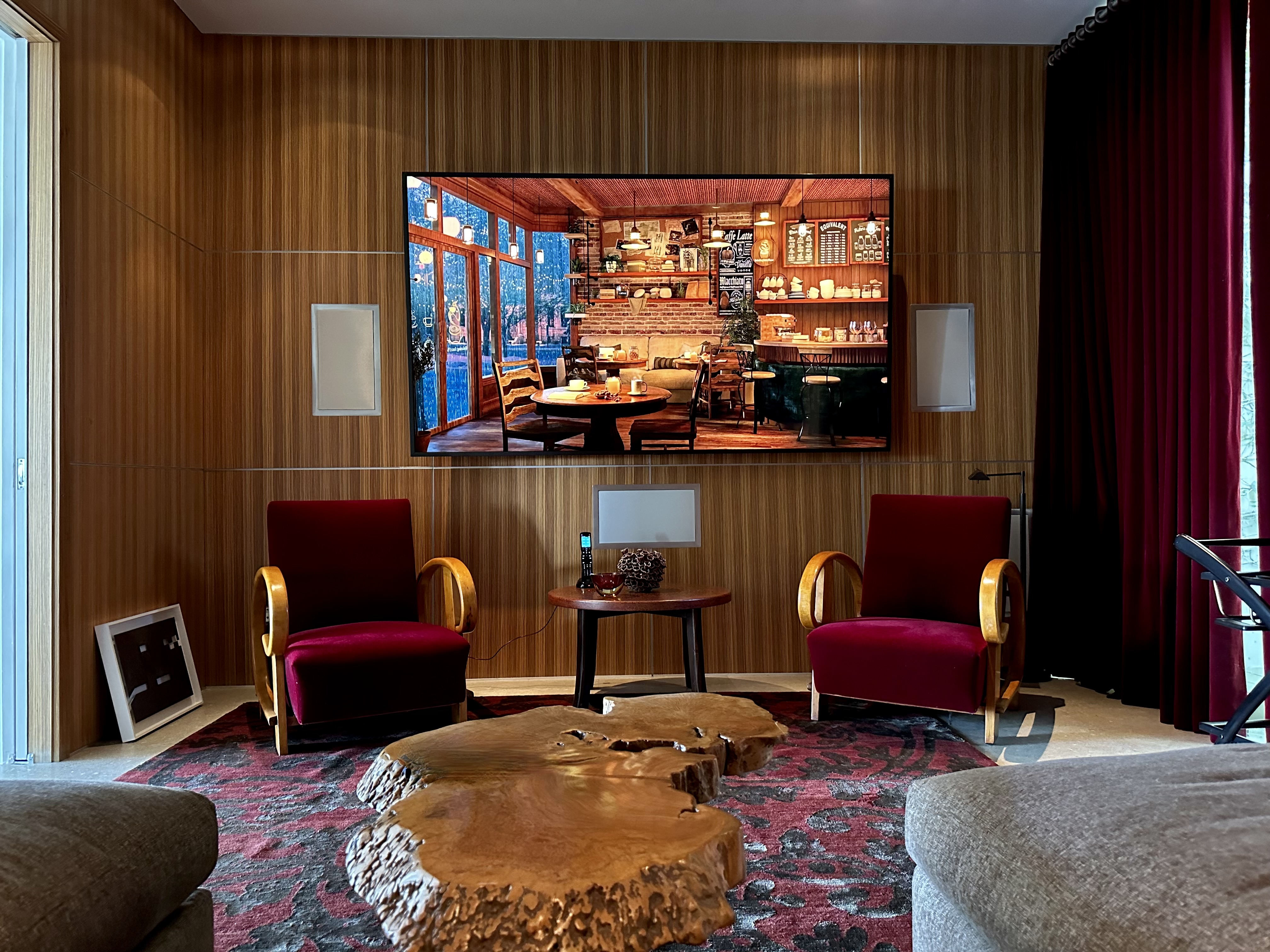Dedicated movie theater with a Sony TV.