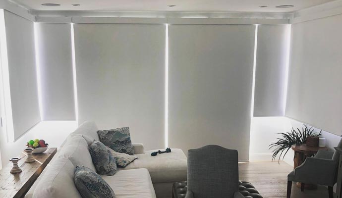 Modern living room with linear lighting