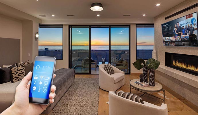 A person interacting with smart home control app