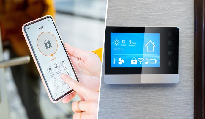 Collage of smart door lock and thermostat