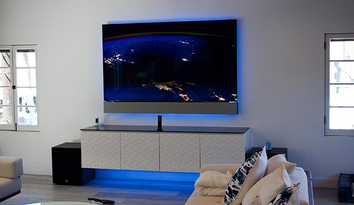 modern living room with large TV installed