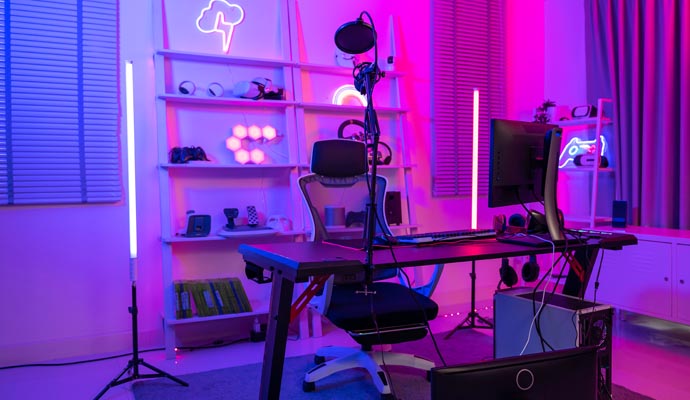 Gaming room with ambient lighting